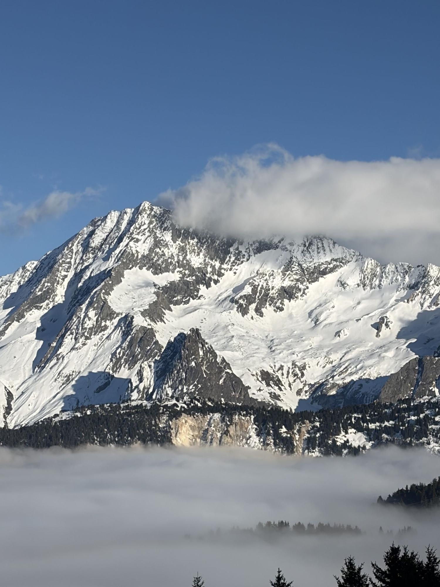 Una cumbre nevada sobre un mar de nubes